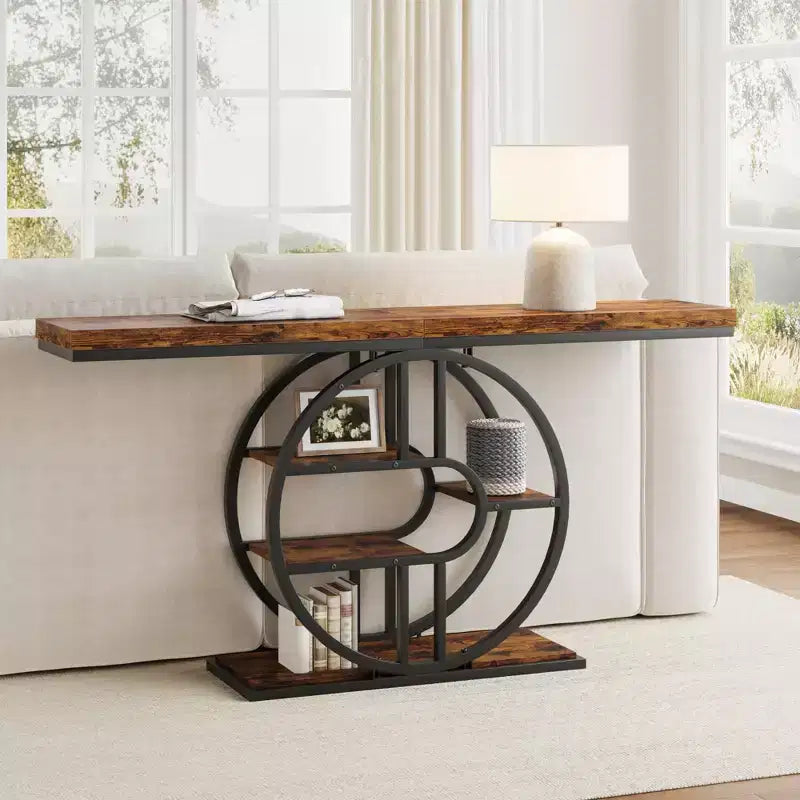 Table console pour entrée, étagères de rangement, table d'appoint étroite à 5 niveaux avec étagères de rangement circulaires pour salon, couloir, cadre métallique en forme de O