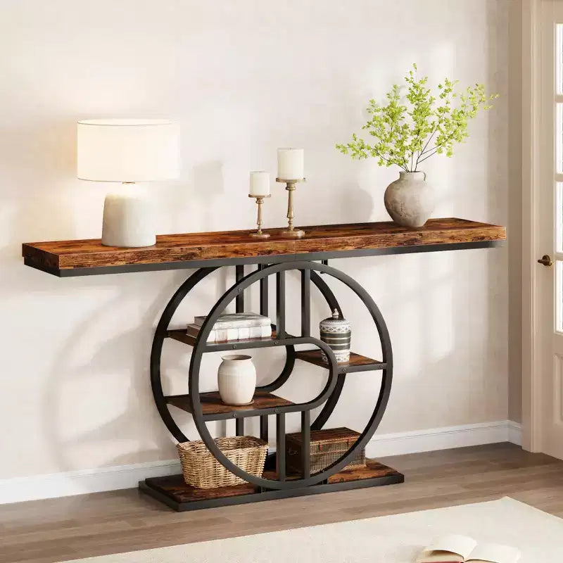 Table console pour entrée, étagères de rangement, table d'appoint étroite à 5 niveaux avec étagères de rangement circulaires pour salon, couloir, cadre métallique en forme de O