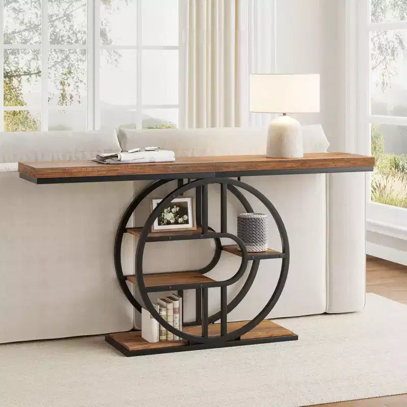 Table console pour entrée, étagères de rangement, table d'appoint étroite à 5 niveaux avec étagères de rangement circulaires pour salon, couloir, cadre métallique en forme de O
