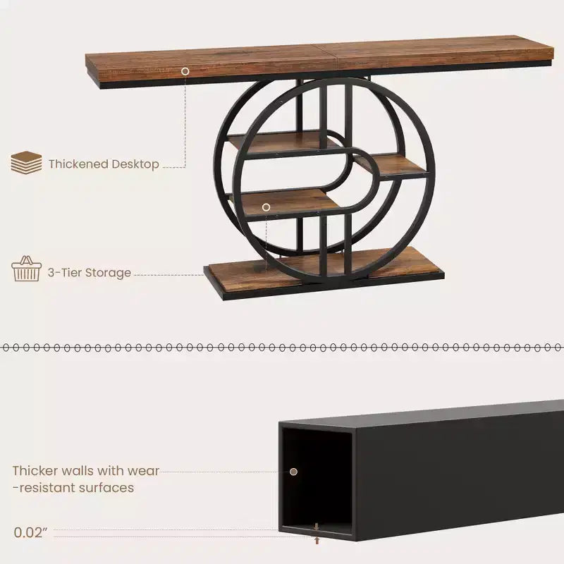 Table console pour entrée, étagères de rangement, table d'appoint étroite à 5 niveaux avec étagères de rangement circulaires pour salon, couloir, cadre métallique en forme de O