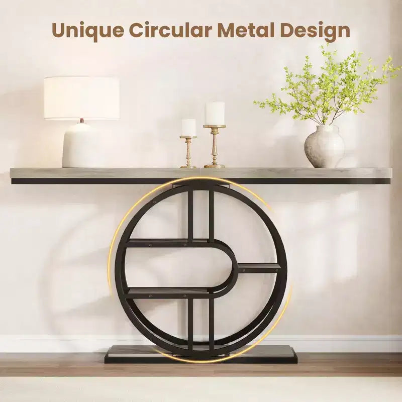 Table console pour entrée, étagères de rangement, table d'appoint étroite à 5 niveaux avec étagères de rangement circulaires pour salon, couloir, cadre métallique en forme de O