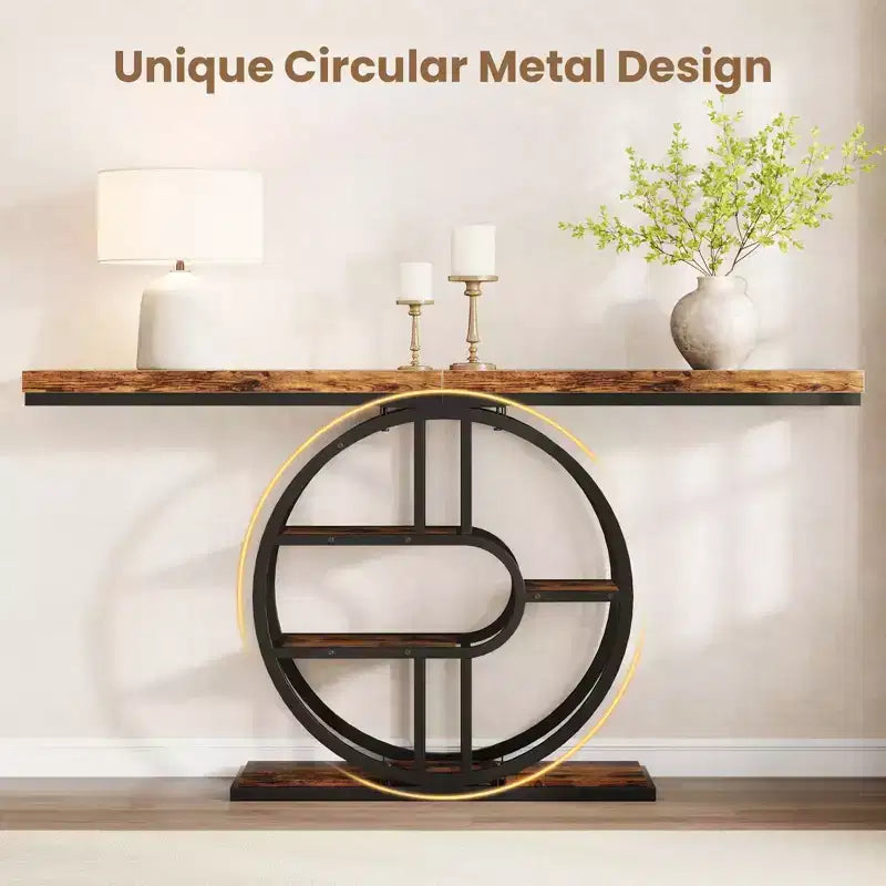 Table console pour entrée, étagères de rangement, table d'appoint étroite à 5 niveaux avec étagères de rangement circulaires pour salon, couloir, cadre métallique en forme de O
