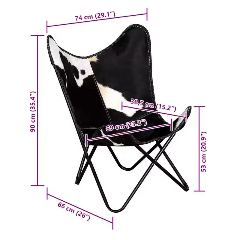 Chaise Papillon en cuir véritable marron, fer laqué Standard