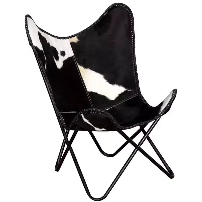 Chaise Papillon en cuir véritable marron, fer laqué Standard