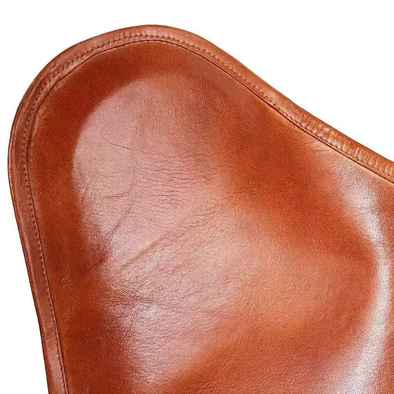 Chaise Papillon en cuir véritable marron, fer laqué Standard