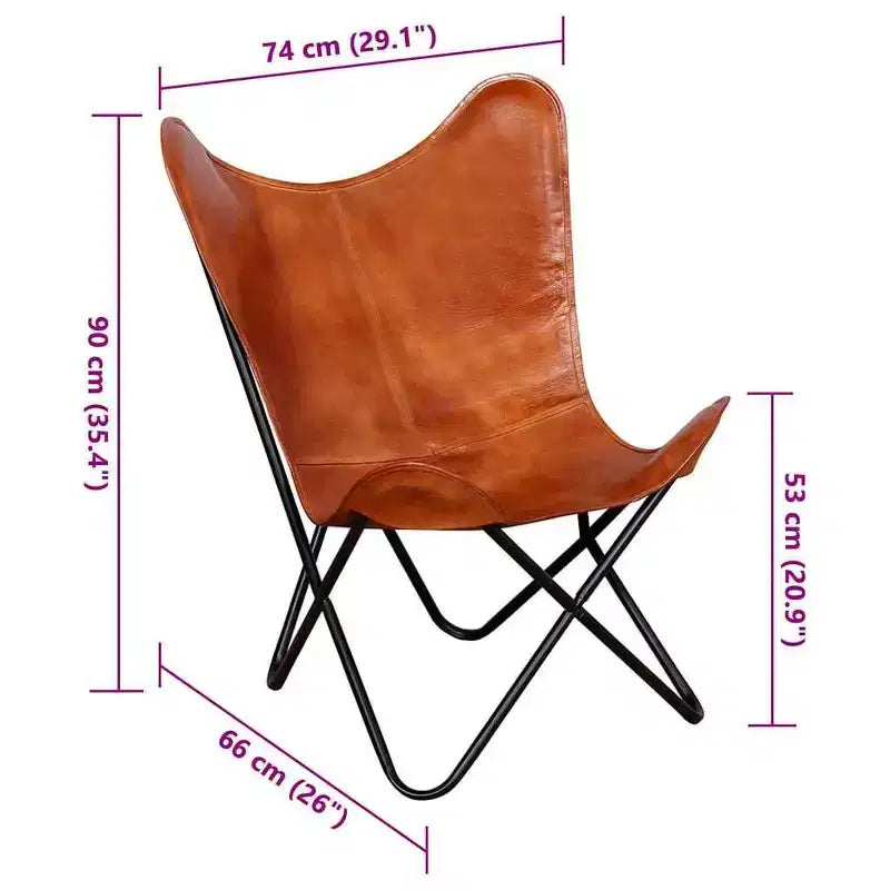 Chaise Papillon en cuir véritable marron, fer laqué Standard