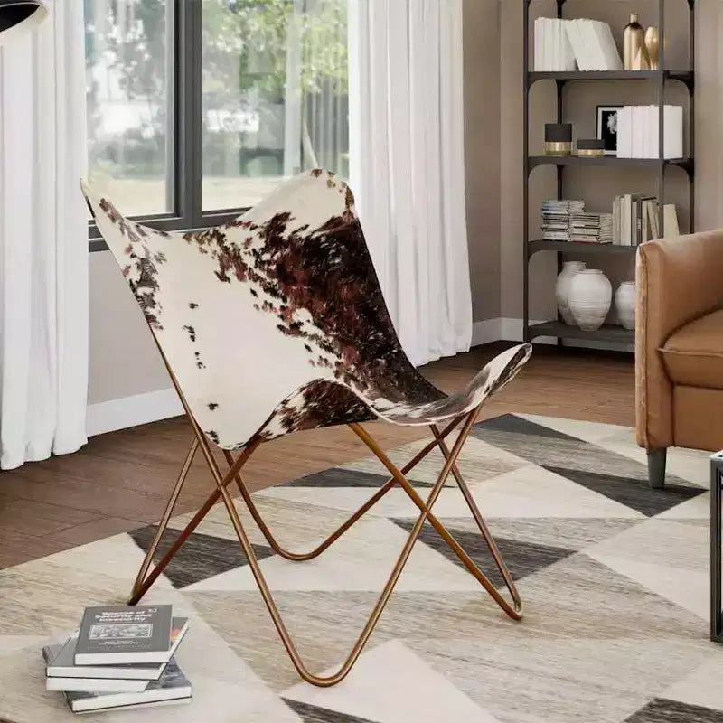 Chaise Papillon en cuir véritable marron, fer laqué Standard