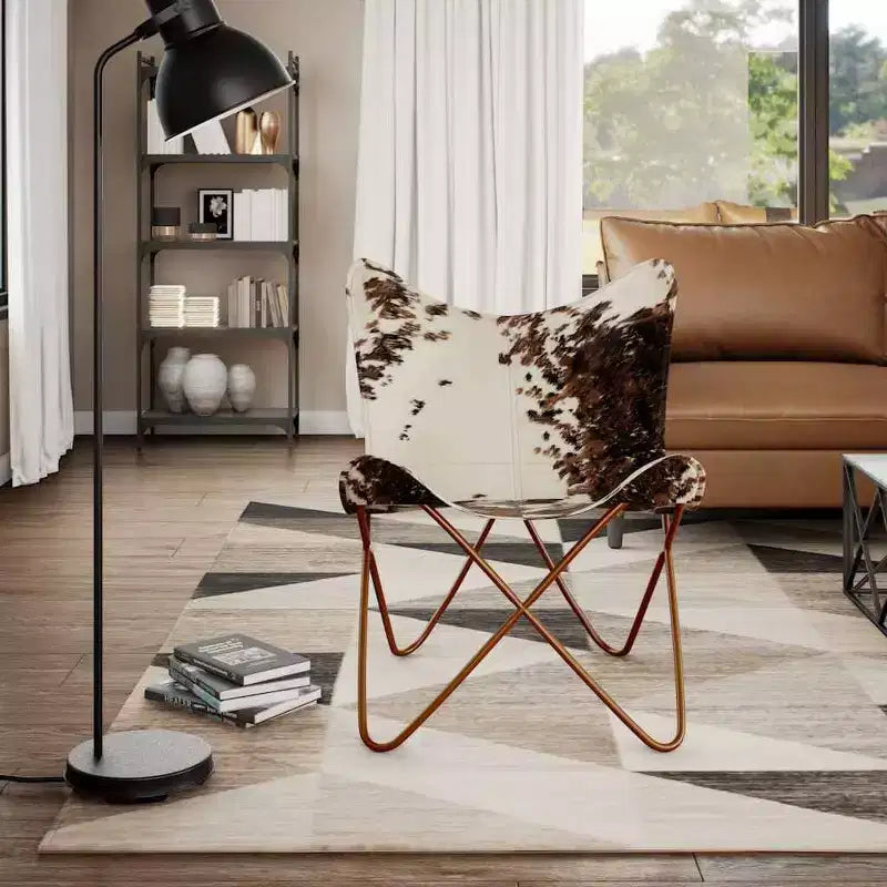 Chaise Papillon en cuir véritable marron, fer laqué Standard