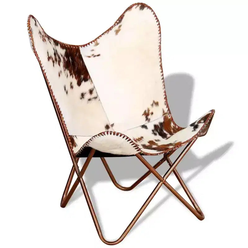 Chaise Papillon en cuir véritable marron, fer laqué Standard