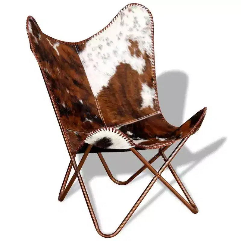 Chaise Papillon en cuir véritable marron, fer laqué Standard