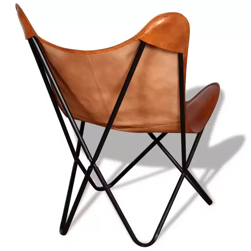 Chaise Papillon en cuir véritable marron, fer laqué Standard