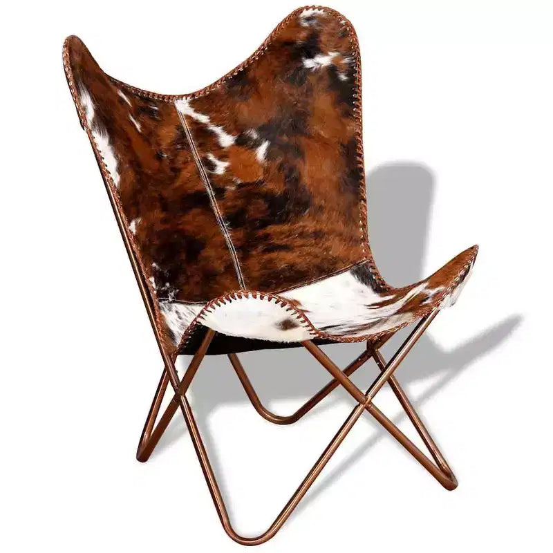 Chaise Papillon en cuir véritable marron, fer laqué Standard