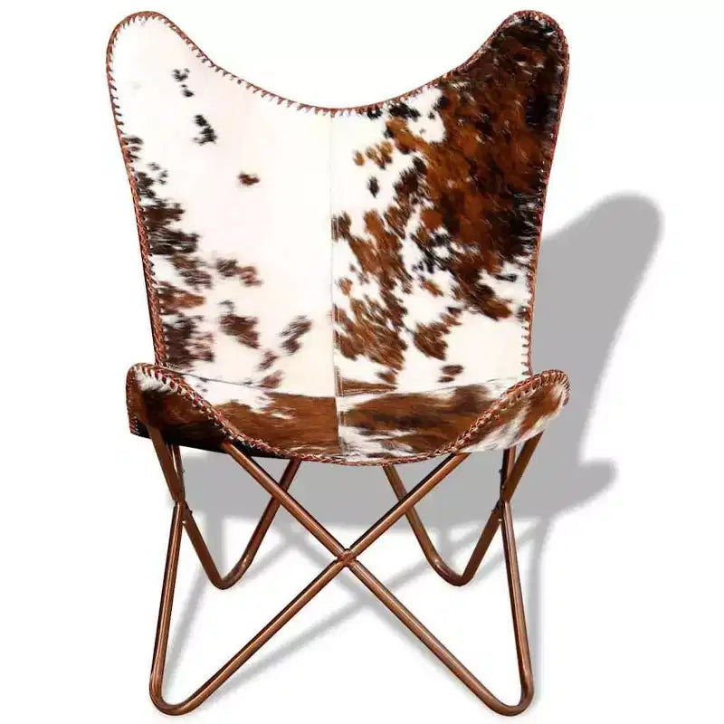 Chaise Papillon en cuir véritable marron, fer laqué Standard