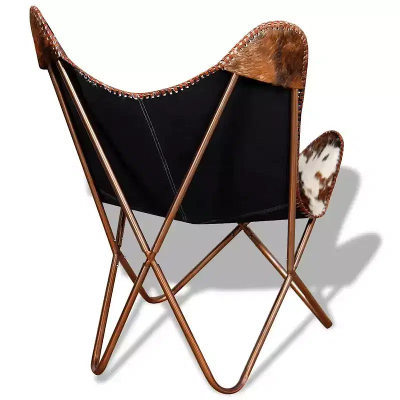 Chaise Papillon en cuir véritable marron, fer laqué Standard
