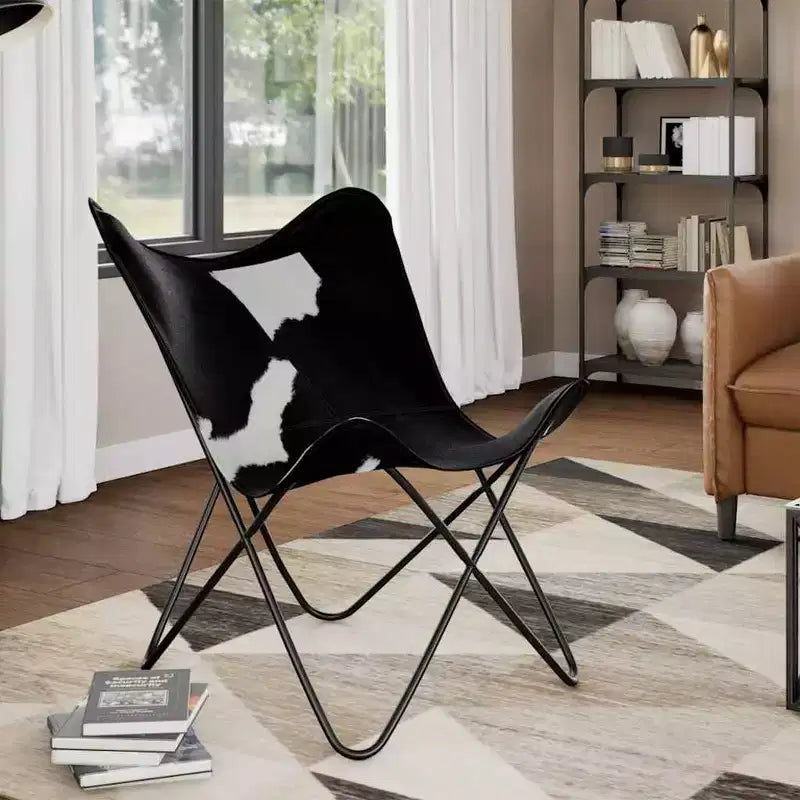 Chaise Papillon en cuir véritable marron, fer laqué Standard