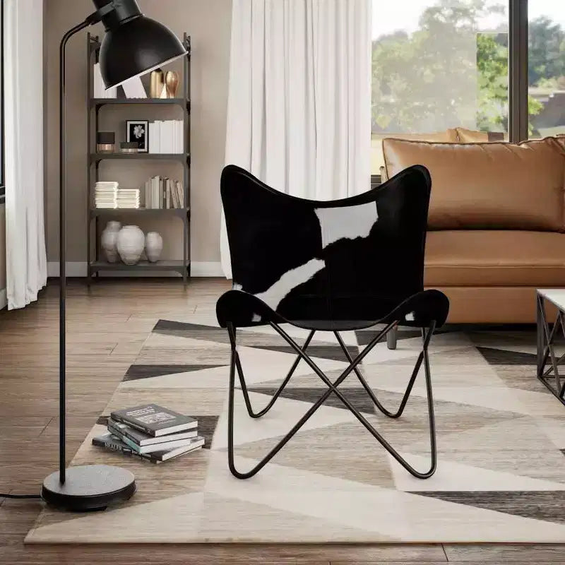 Chaise Papillon en cuir véritable marron, fer laqué Standard