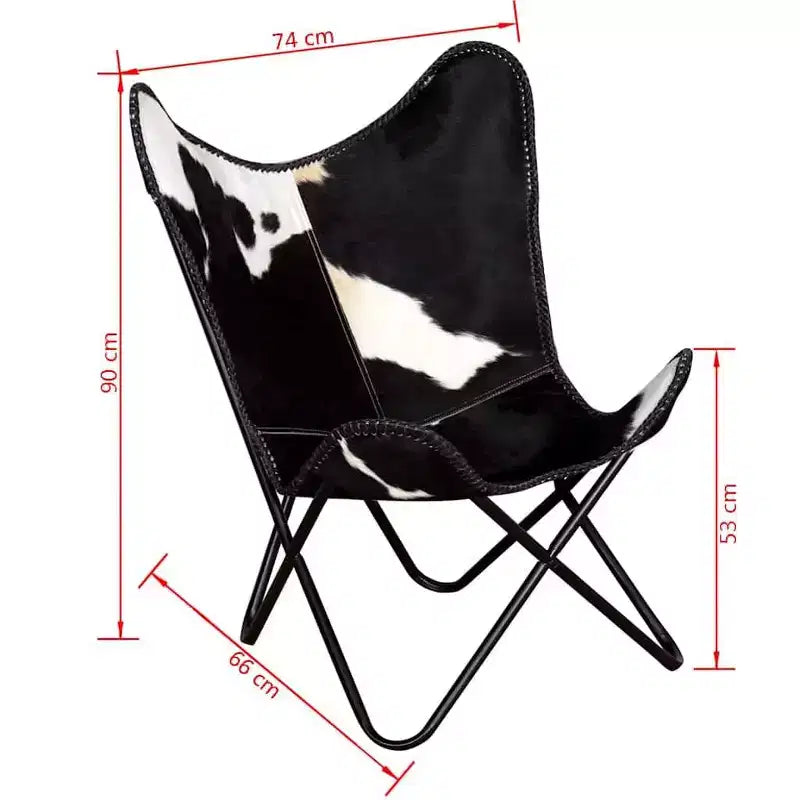 Chaise Papillon en cuir véritable marron, fer laqué Standard