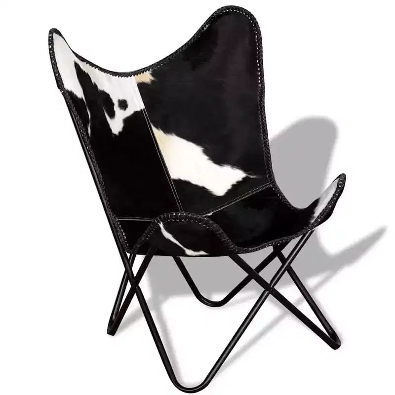 Chaise Papillon en cuir véritable marron, fer laqué Standard