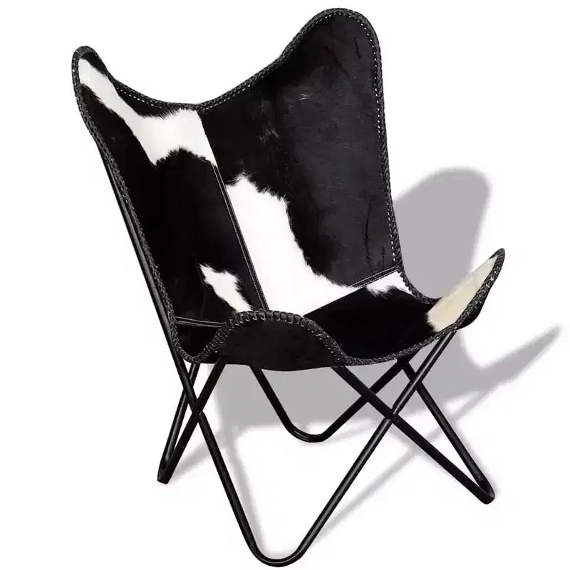 Chaise Papillon en cuir véritable marron, fer laqué Standard