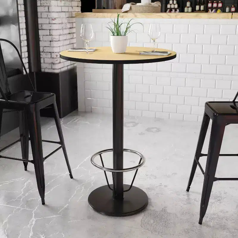 Plateau de table stratifié rond de 30 po avec base de table ronde de 18 po de hauteur de bar et repose-pieds