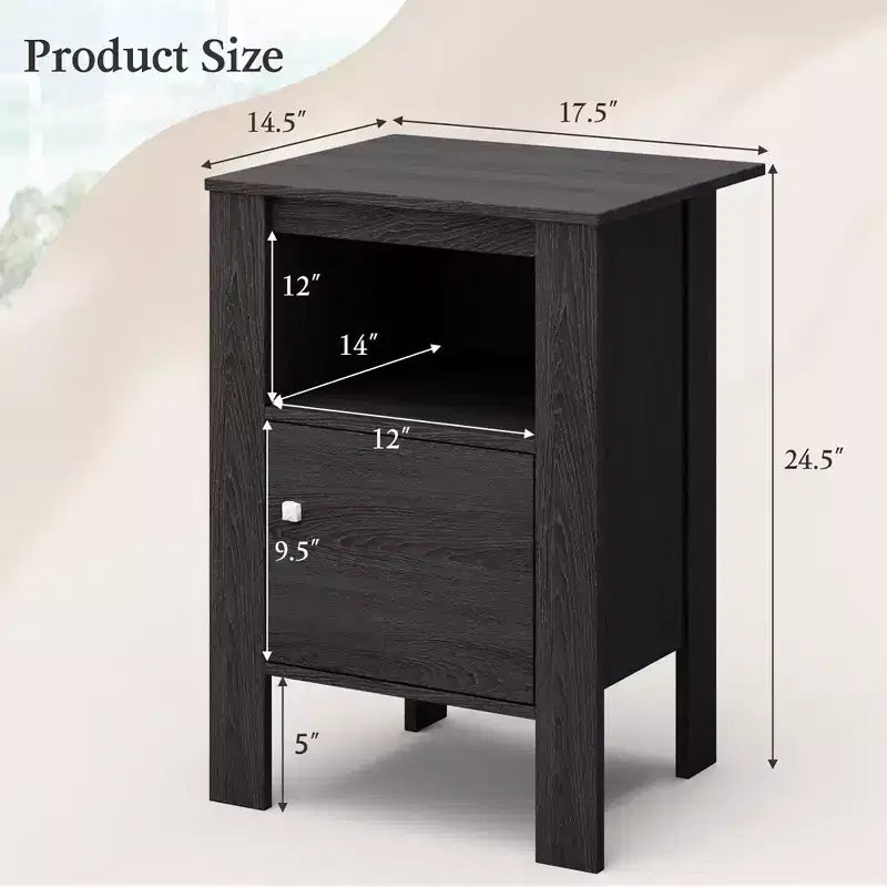 Table de chevet compacte avec étagère ouverte et armoire Chêne foncé/Noyer