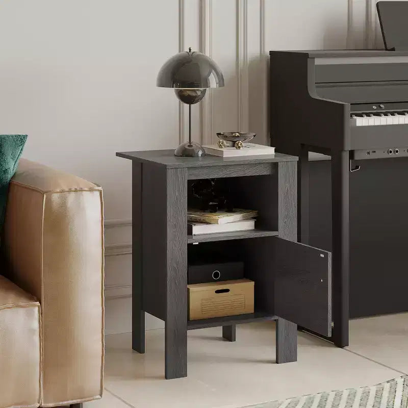 Table de chevet compacte avec étagère ouverte et armoire Chêne foncé/Noyer