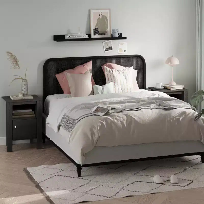 Table de chevet compacte avec étagère ouverte et armoire Chêne foncé/Noyer
