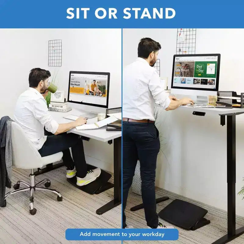 Piètement de bureau électrique assis-debout noir avec plateau blanc, extensible de 100 à 160 cm de large