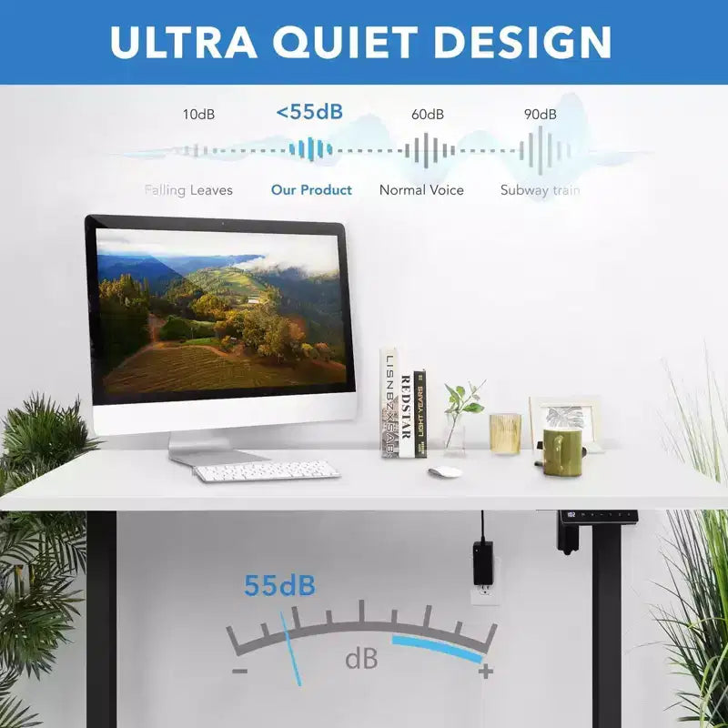 Piètement de bureau électrique assis-debout noir avec plateau blanc, extensible de 100 à 160 cm de large