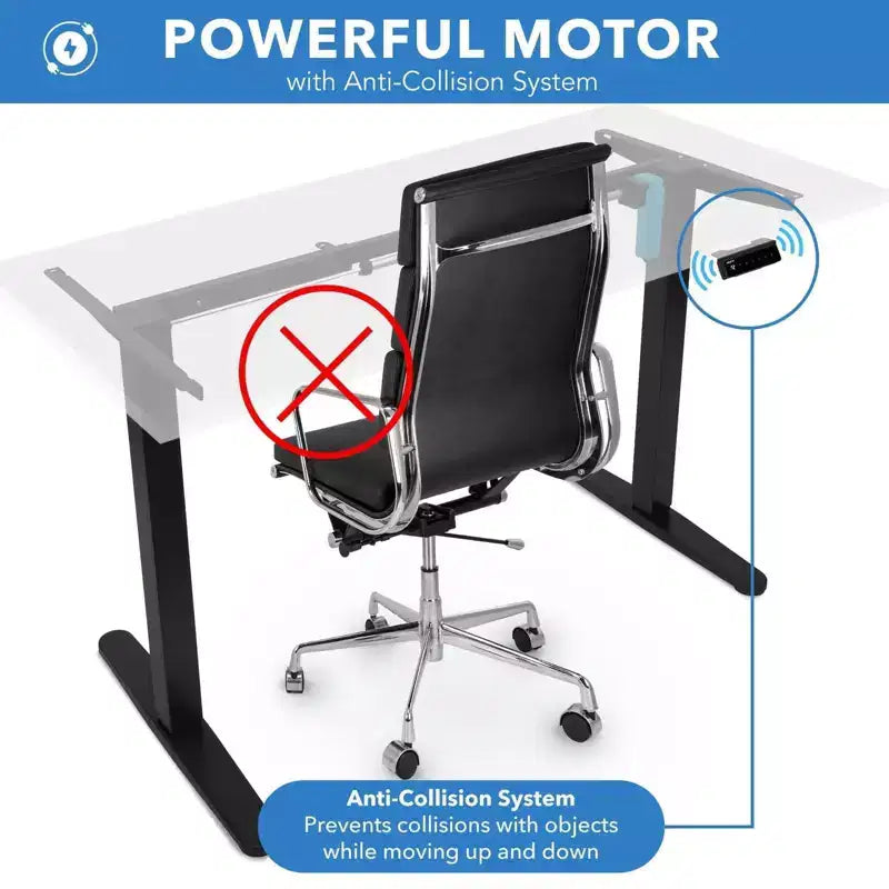 Piètement de bureau électrique assis-debout noir avec plateau blanc, extensible de 100 à 160 cm de large