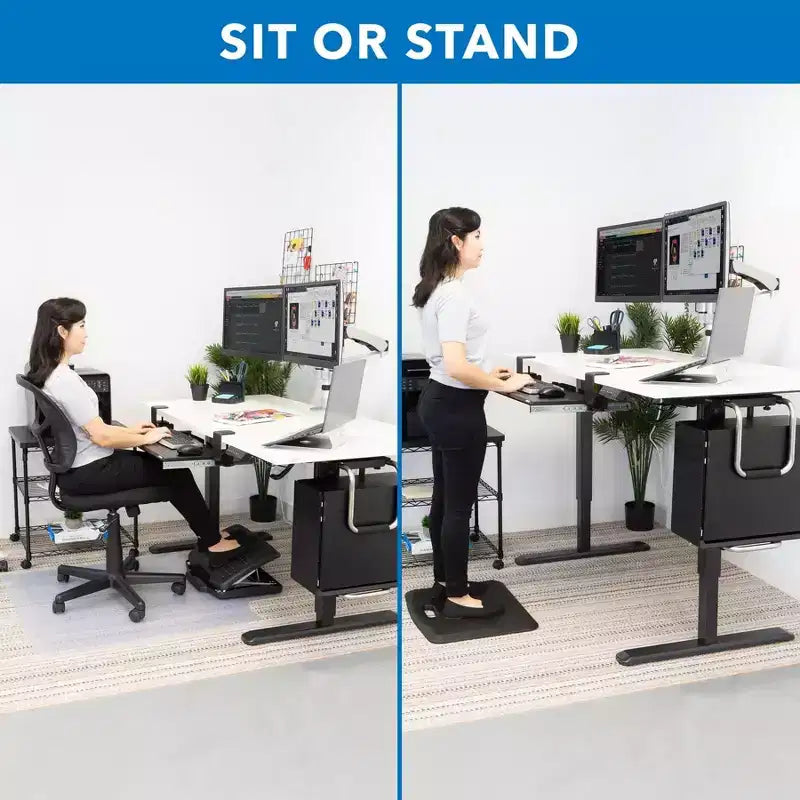 Piètement de bureau électrique assis-debout noir avec plateau blanc, extensible de 100 à 160 cm de large