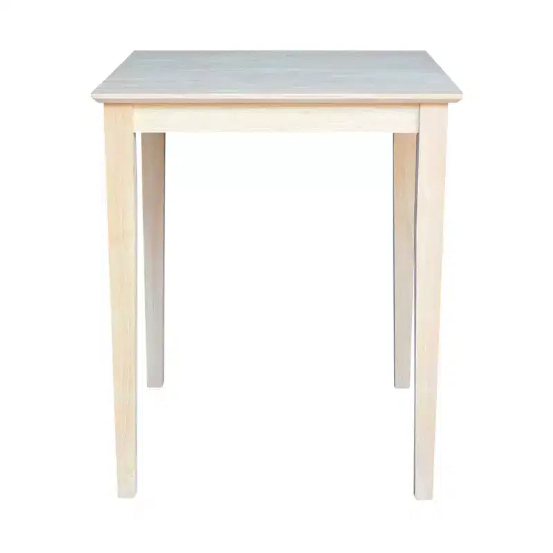 Table carrée de hauteur comptoir en bois massif avec pieds Shaker non finie