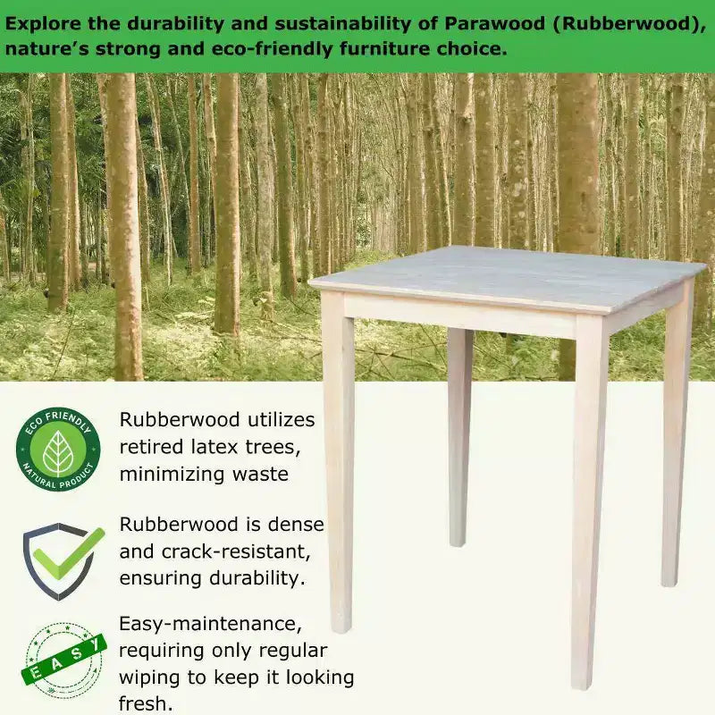 Table carrée de hauteur comptoir en bois massif avec pieds Shaker non finie